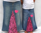 Mother Daughter Matching Clothing, Upcycled Long Denim Skirts, Mommy and Me, Custom to your size/ desired fabric, Maternity option, Zebra