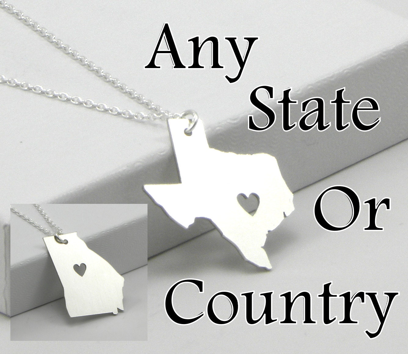 Sterling Silver State Love Heart Necklace - Any State