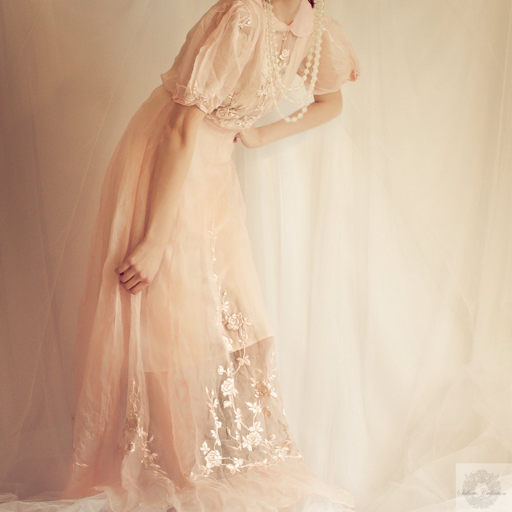 1920's SILK Embroider Sheer WEDDING GOWN