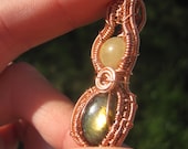 Rutilated Quartz and Labradorite Pendant / Elegant Jewelry / "Rustic Elegance" / Copper / Wire Wrap Pendant / Gold