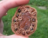 Natural Jasper Pendant / Heady Wire Wrap Pendant / Carnelian and Hematite Accents / Red and Black / Copper / Art Jewelry