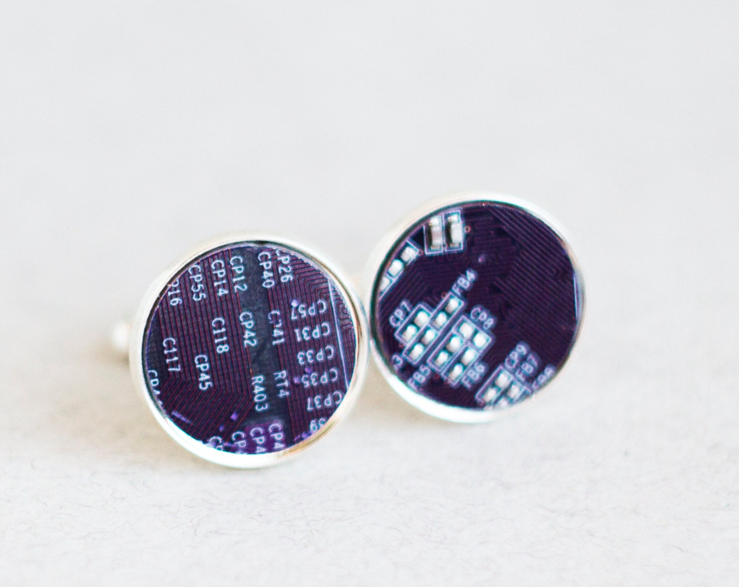Men's Cufflinks - Sterling silver plated - Circuit board Cuff links - Geekery purple - geeky cufflinks - Nerdy accessories