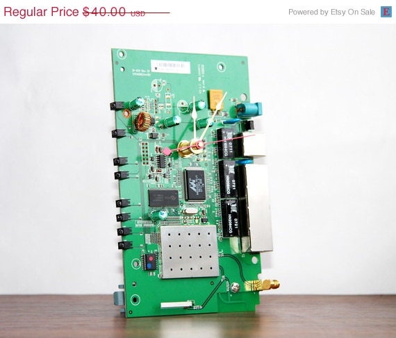 ON SALE Desk clock - Recycled router clock - green circuit board cl6421
