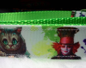 Alice In Wonderland Dog Collar: Alice in Wonderland Ribbon Dog Collar, 1" Adjustable Made to Order