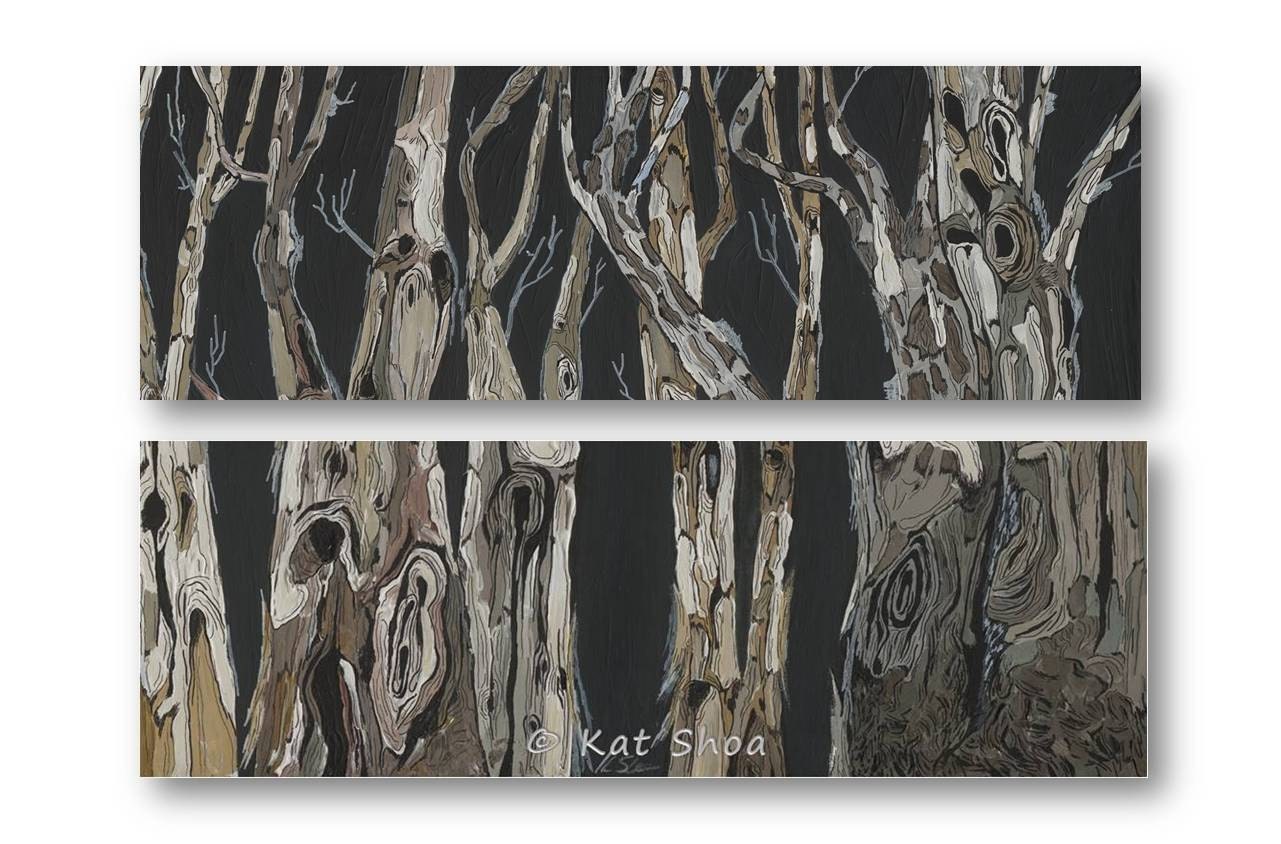 Large 24x36 SET of 2 Giclee Prints of painting tree art home accent piece dark blue white gray fine art canvas office art gift wall decor