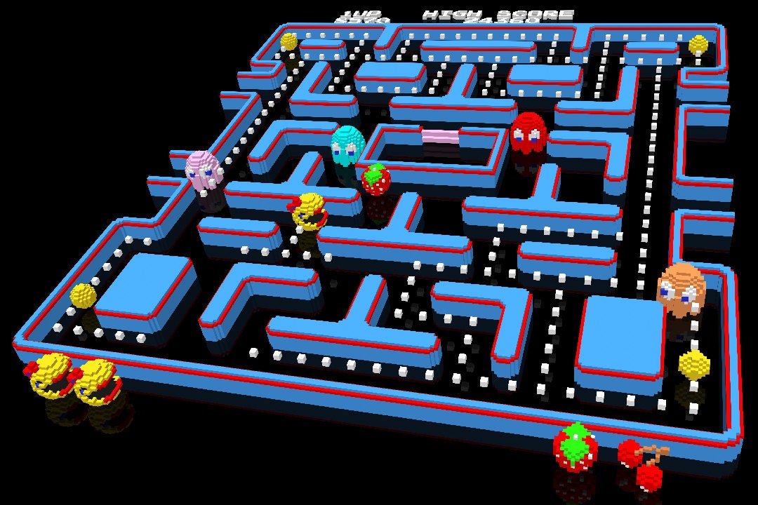 HUGE 48X32 Justin Buonvino 3D MS Pacman Wall Poster on Fabric