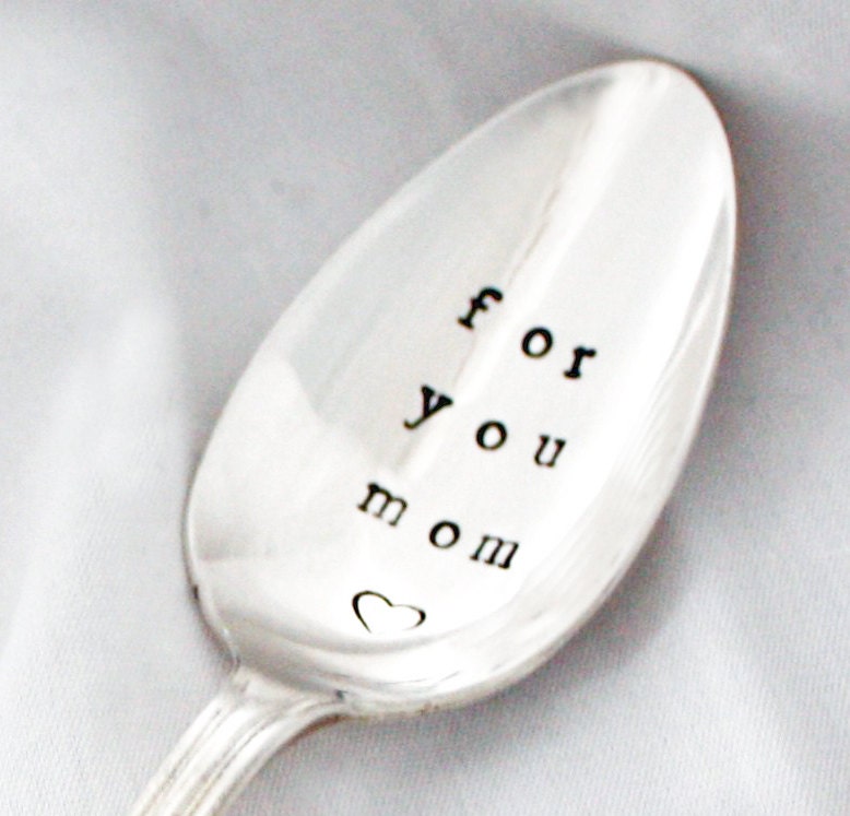 For You Mom, Hand stamped vintage spoon garden marker for Mothers Day gift idea. Gift it with a beautiful plant for Mom.