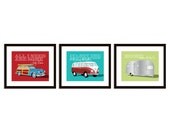 Retro transportation art - 8x10 transportation poster - VW camper -  Woody Wagon - Airstream - vintage car art print - teal background