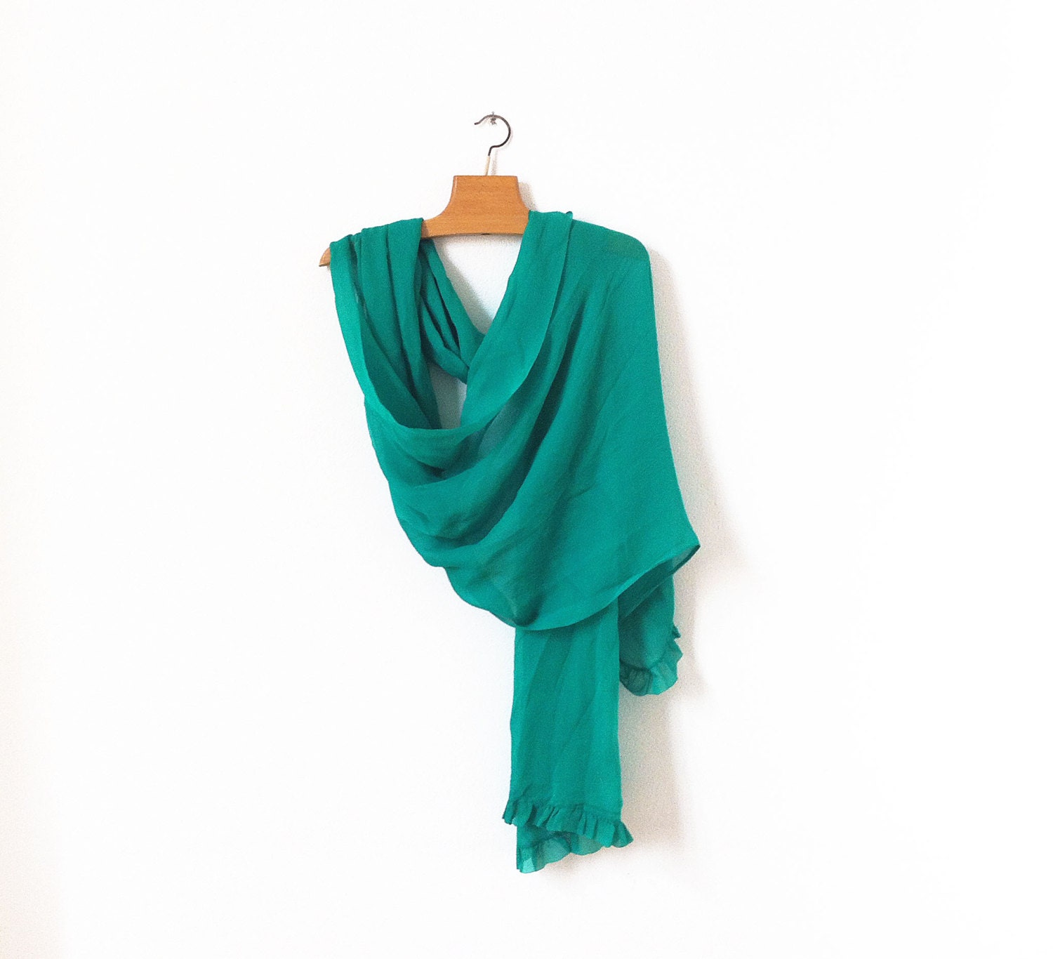 Emerald silk voile long stole, from 80s