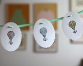 hand-painted coral, mint and yellow hot-air ballon French carnival garland banner