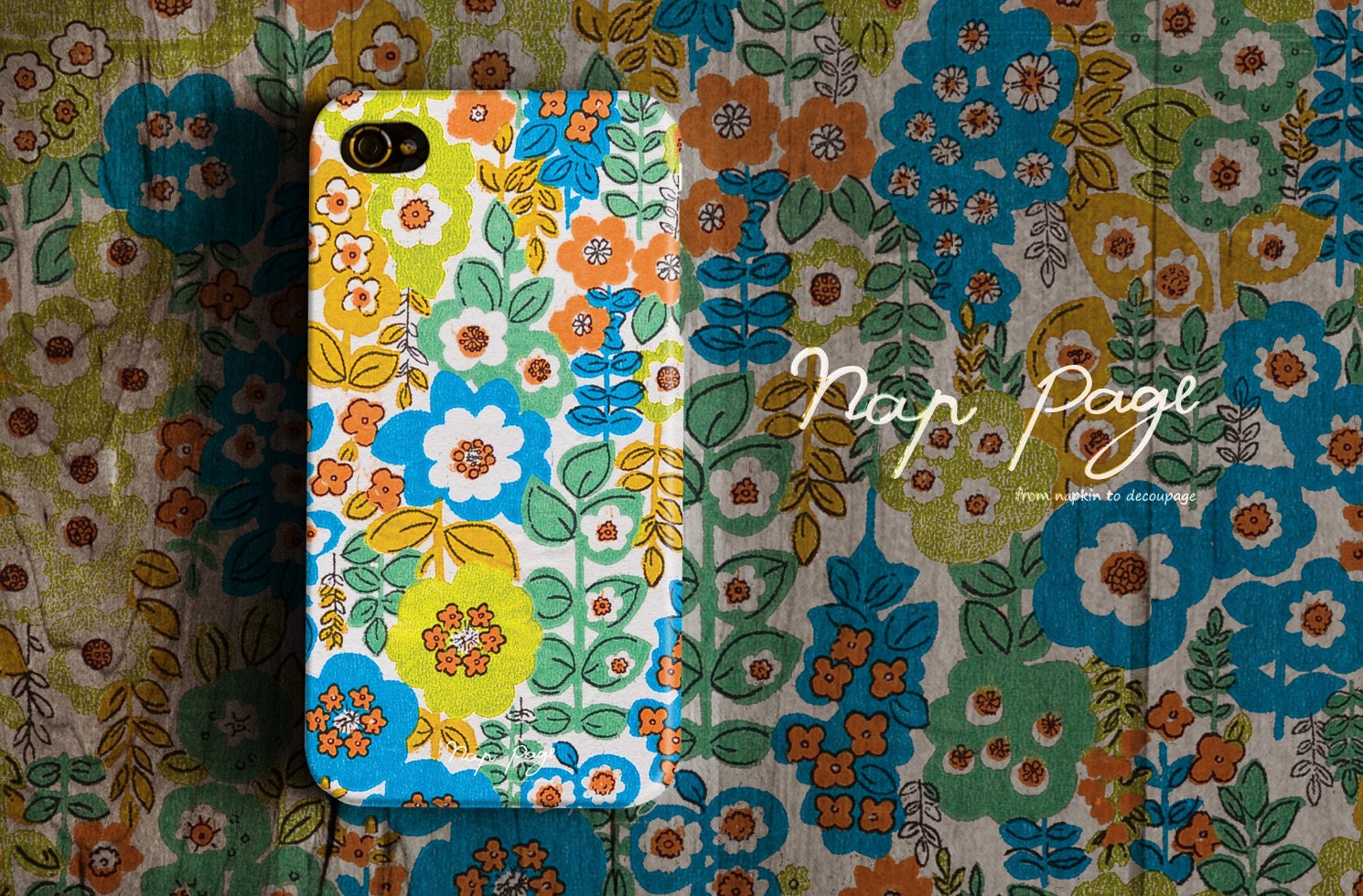 Apple iphone case for iphone iphone 5 iphone 4 iphone 4s iPhone 3Gs  : Abstract cute vintage blue and yellow floral pattern
