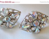 Vintage AB Rhinestone Clip Earrings