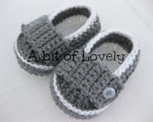 Baby Boy Shoes / Slippers / Booties - White & Grey - YOUR choice size - (newborn - 12 months) - photo prop - children