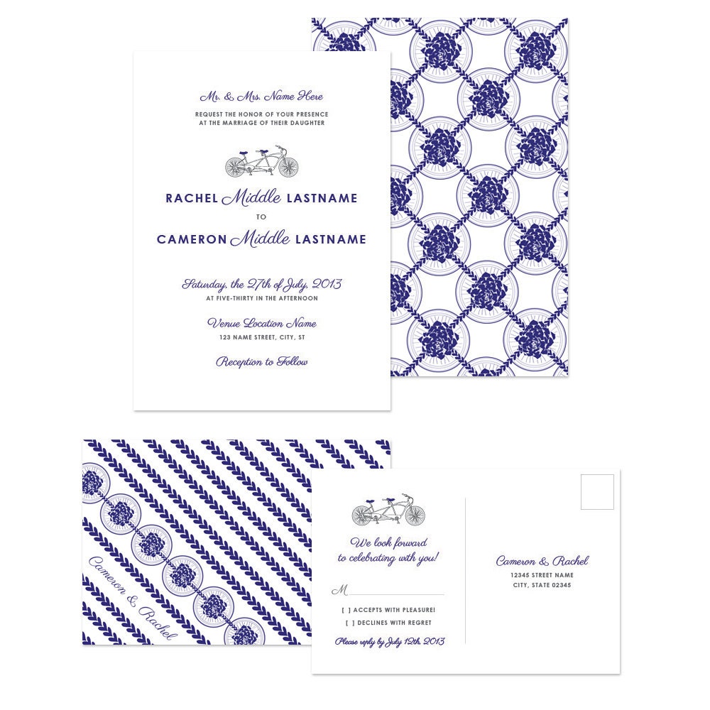 PDF Printable Custom Wedding Invitation & R.S.V.P. postcard