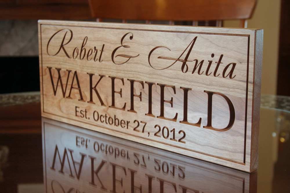Marriage Gift: Custom Signs  Established Name Anniverary Gift Last Name Sign Carved Wooden Signs Family Sign Cherry 7x18 XX