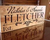Carved Wooden Signs: Last Name Sign Personalized Marriage Sign Anniverary Gift Custom Wood Signs Family Name Cherry 7x18 IG