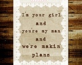 Miranda Lambert Makin' Plans song lyrics Poster print 8x10 wedding reception decor