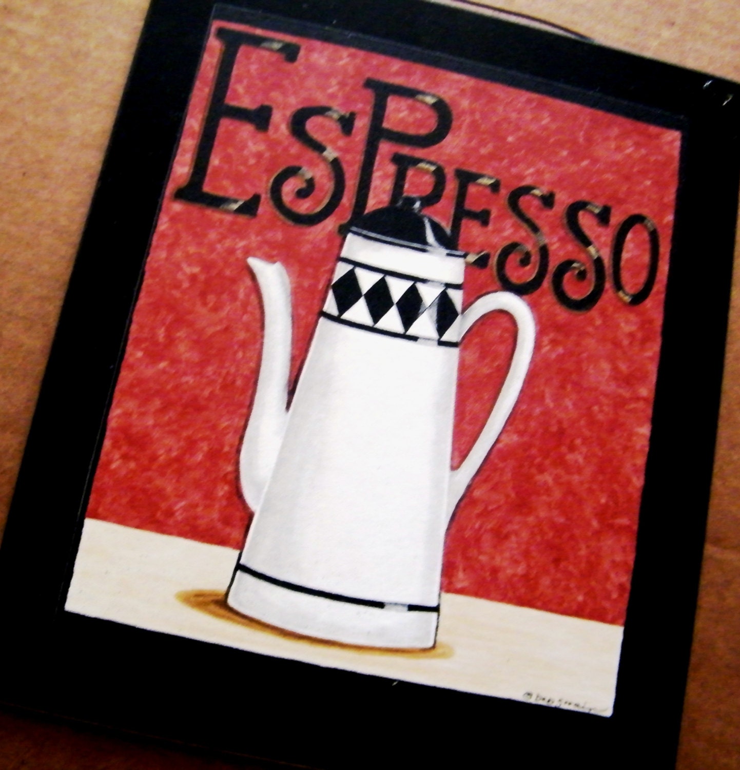 Wood Country KITCHEN ESPRESSO Coffee Sign Retro Primitive Vintage Folk Art Wall Decor Plaque