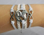 Infinity  bracelet Antique silver Mockingjay bracelet, Hunger games bracelet, Mockingjay, Katniss's arrow charm bracelet, leather bracelet