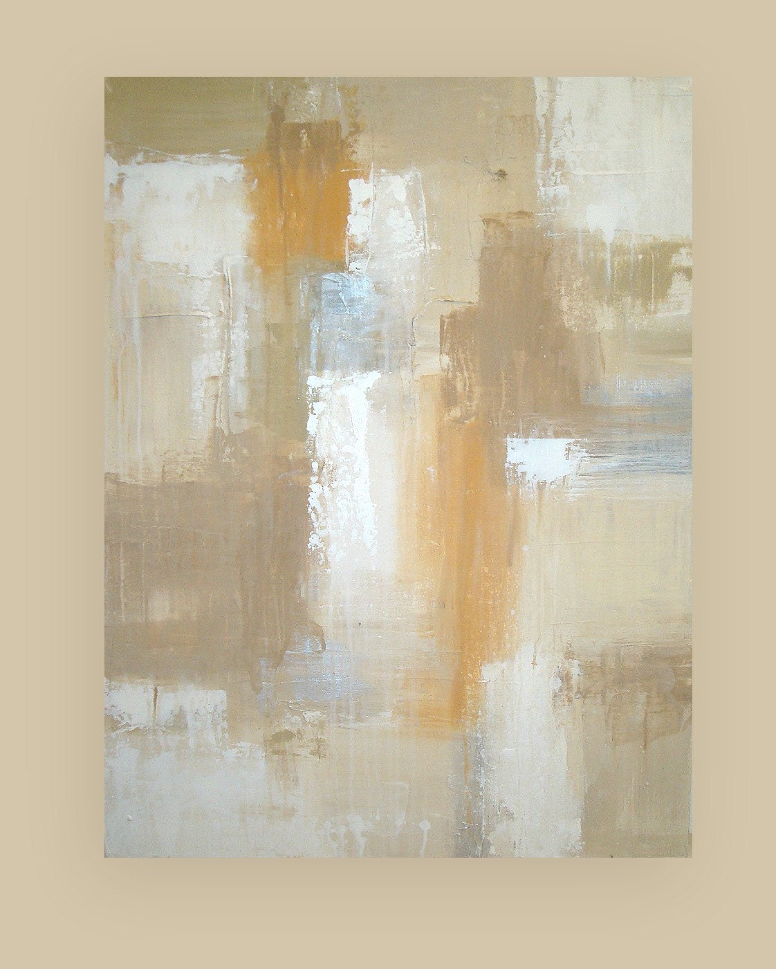 Shabby Chic Sand Painting Original Acrylic Abstract Fine Art Titled: White Sands 3 30x40x1.5" by Ora Birenbaum