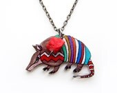 Armadillo Necklace / Chevron Necklace / Chevron Animal / Zig Zag  / Southwestern / Brown / Shrink Plastic Jewelry