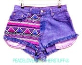 Purple Tribal Print Denim Shorts