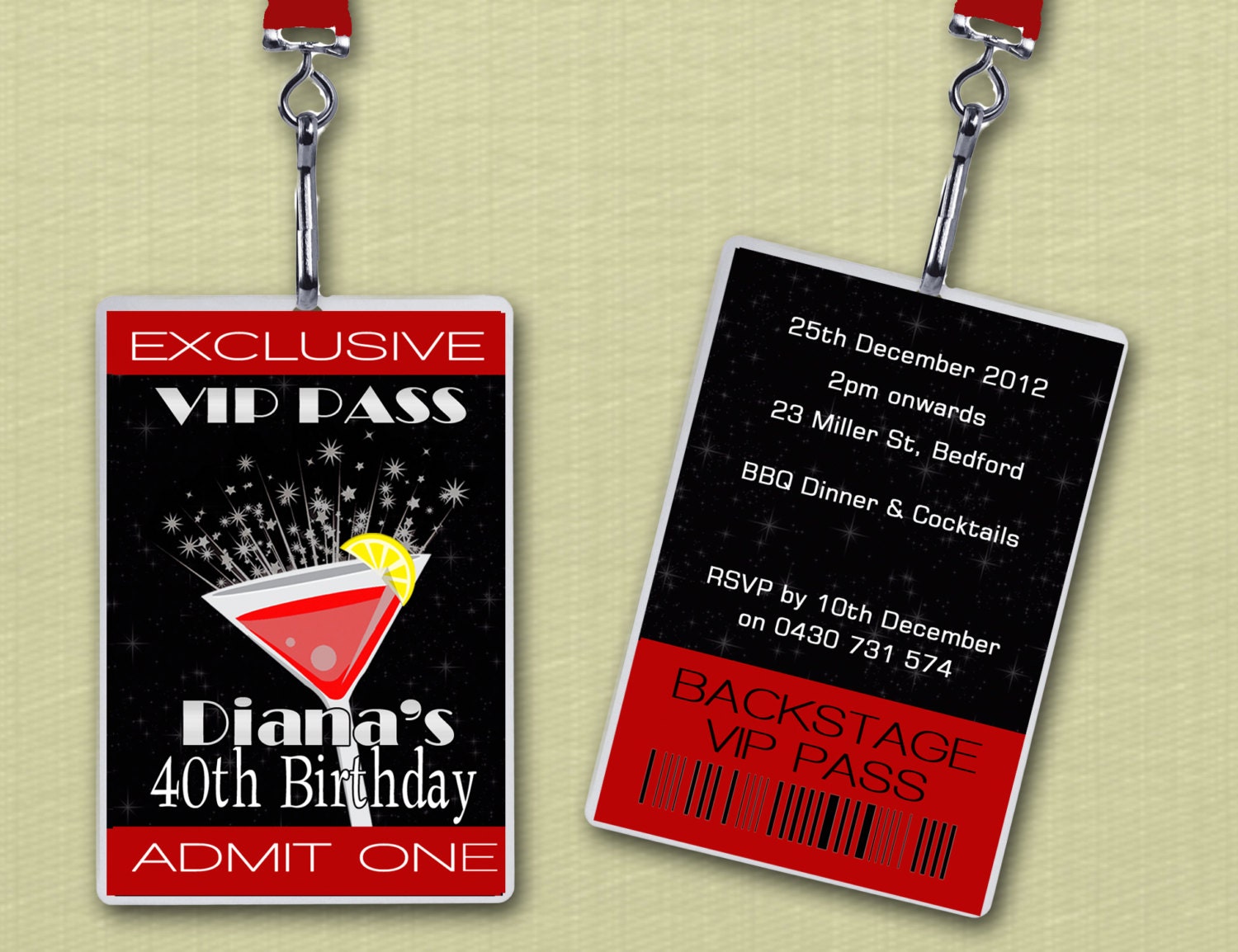Personalised Cocktail Party VIP Lanyard Invitations x 10 Il_170x135