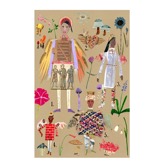 necessary angels 2, large angel print, angel mixed media collage, angels collage