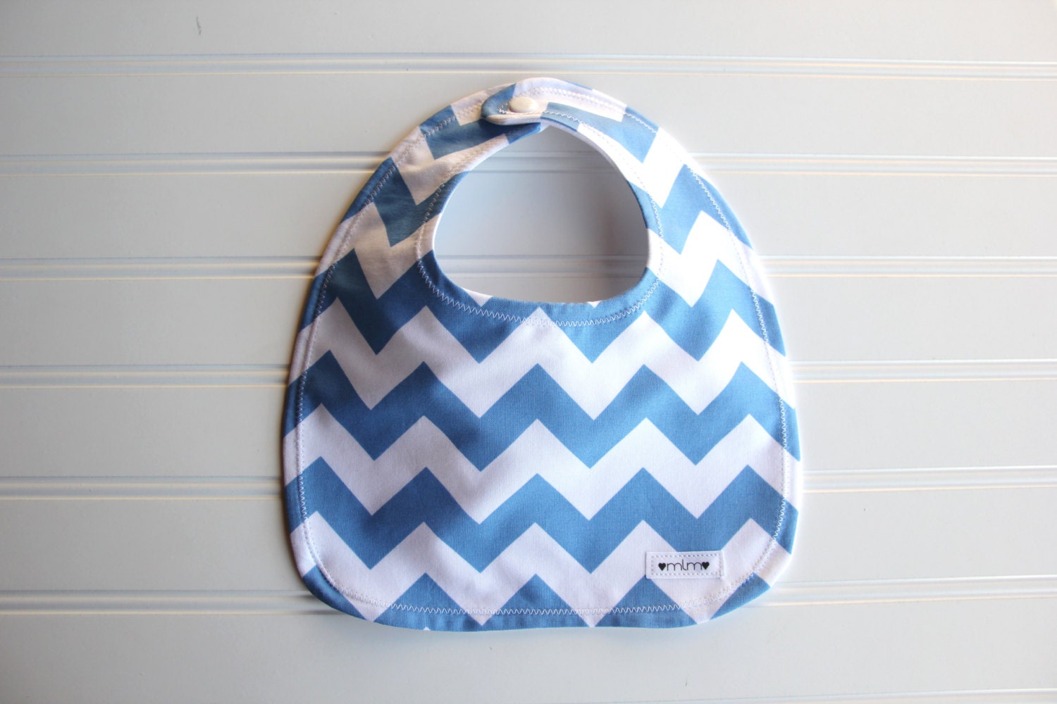 Blue Chevron Bib, Ready to Ship Bib, Chevron Stripe Bib, Waterproof Bib,