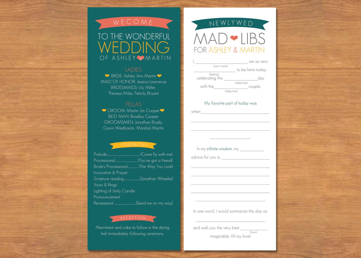 Mad Libs Wedding Program