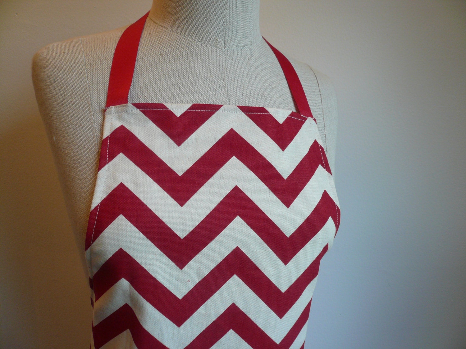 2nd Red Chevron Apron with Pocket and Ruffle - Can be Personalized, Crimson, Maroon, Scarlet, Dark Red