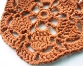 SPRING SALE Orange Doily: circular cotton doily / placemat, floral style, cotton yarn in lace pattern