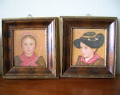Vintage Set Of Two Ornate Wood Framed prints, Girls In Traditional Costume by Francois de Ribeaupierre.