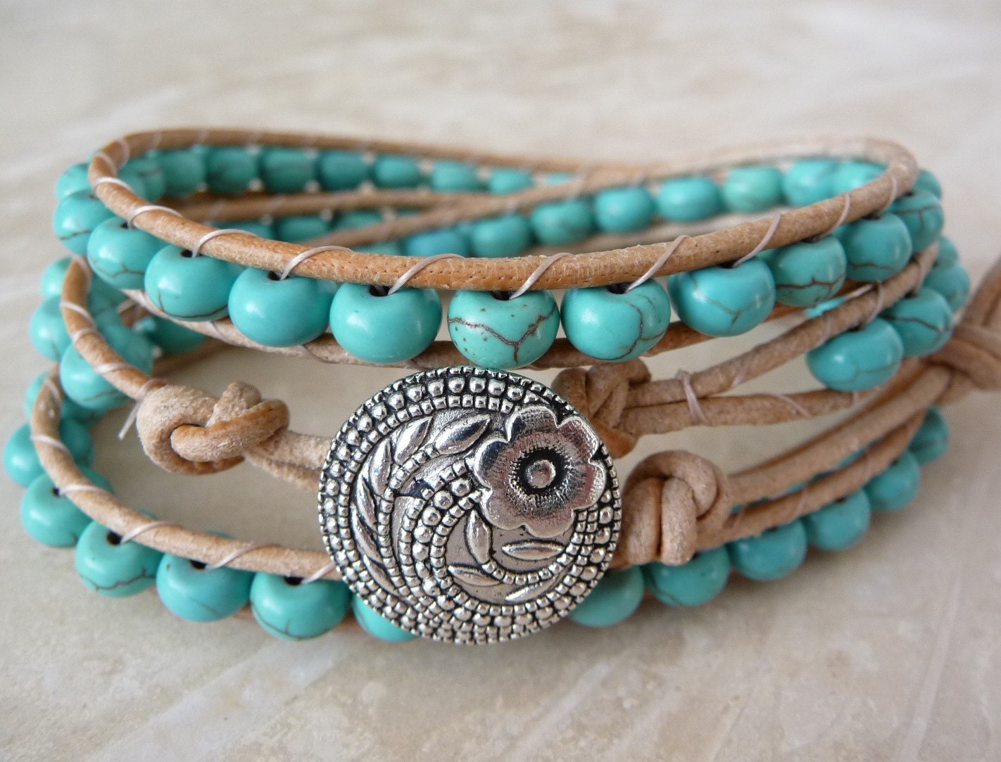 Howlite Turquoise Leather Wrap Bracelet