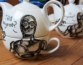 C-t3aP0 Tea for one illustrated Teapot - C-3P0 - Star Wars homewares - hand drawn