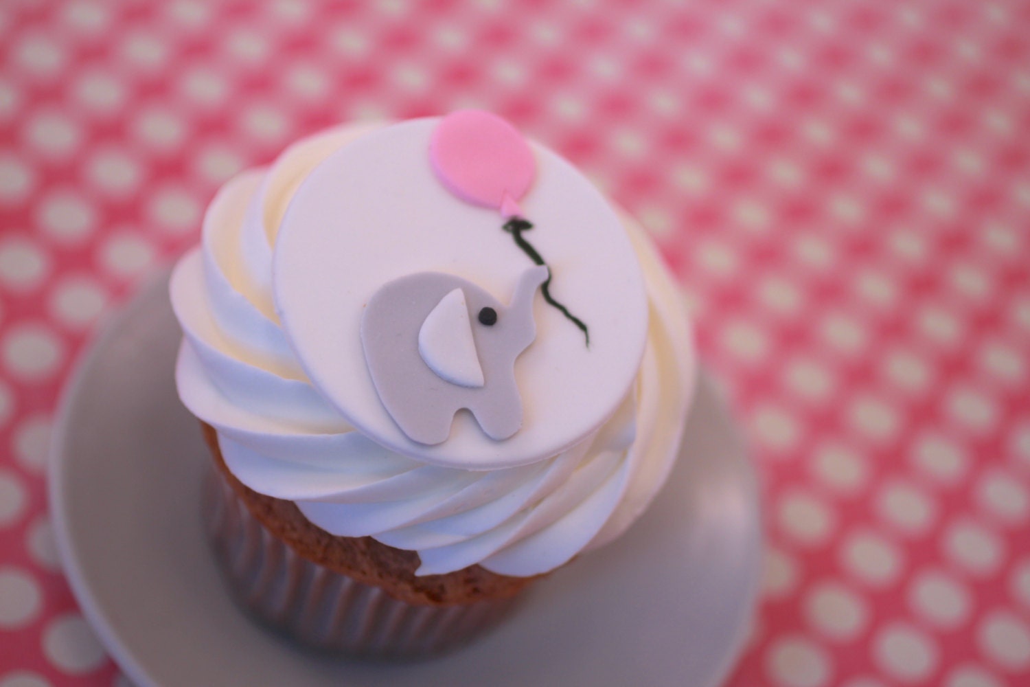 Tiny Baby Elephant with Balloon Fondant Cupcake Toppers
