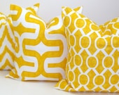 YELLOW PILLOW SET.20x20 inch.Pillow Covers.Printed Fabric Front and Back.Geometric .Spots.Chevron.Pillows.Housewares.Home Decor.Cushions.cm
