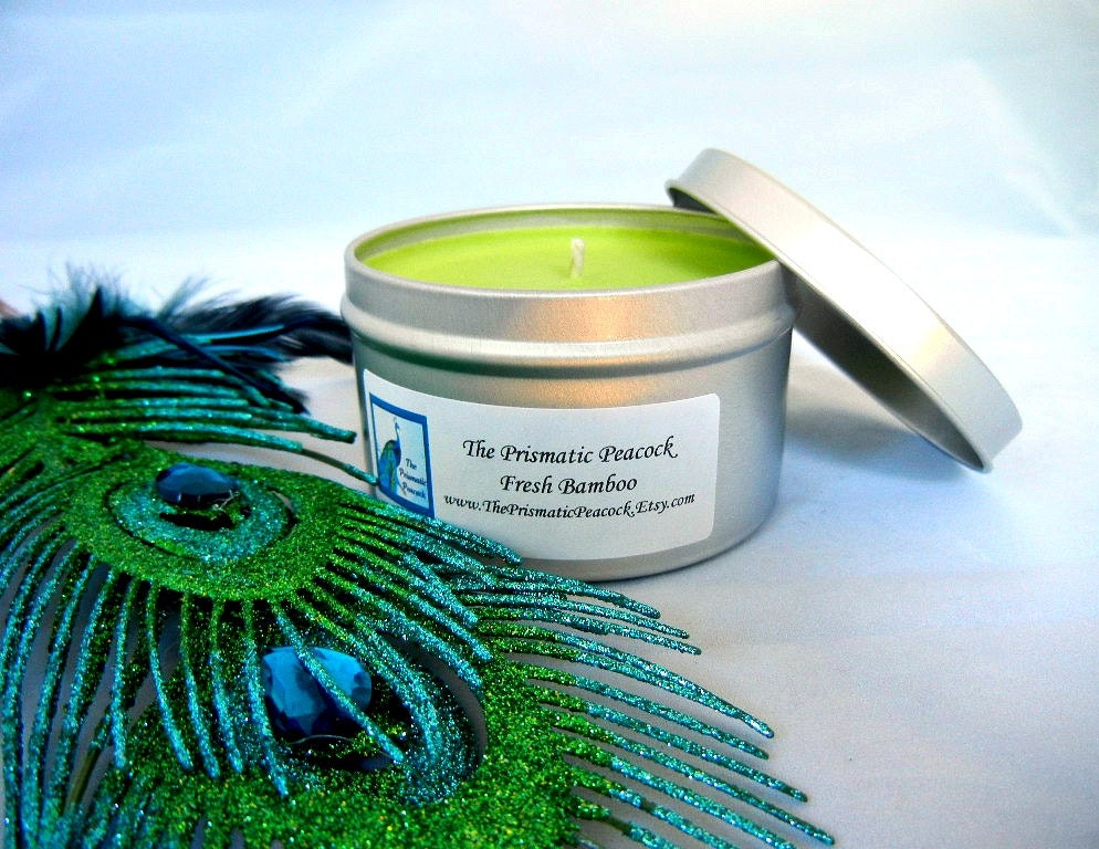 Ecofriendly Soy Travel Tin Candle Fresh Bamboo Scent 8oz
