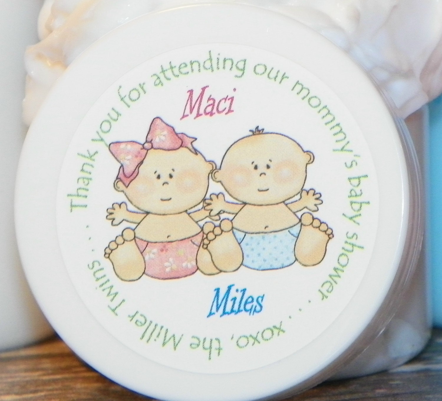 Baby Shower Favors - Personalized Whipped Body Butter (Twins - Maci & Miles)