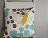modern floral pillow cover // linen pillow // blue yellow grey // 18 x 18 in square