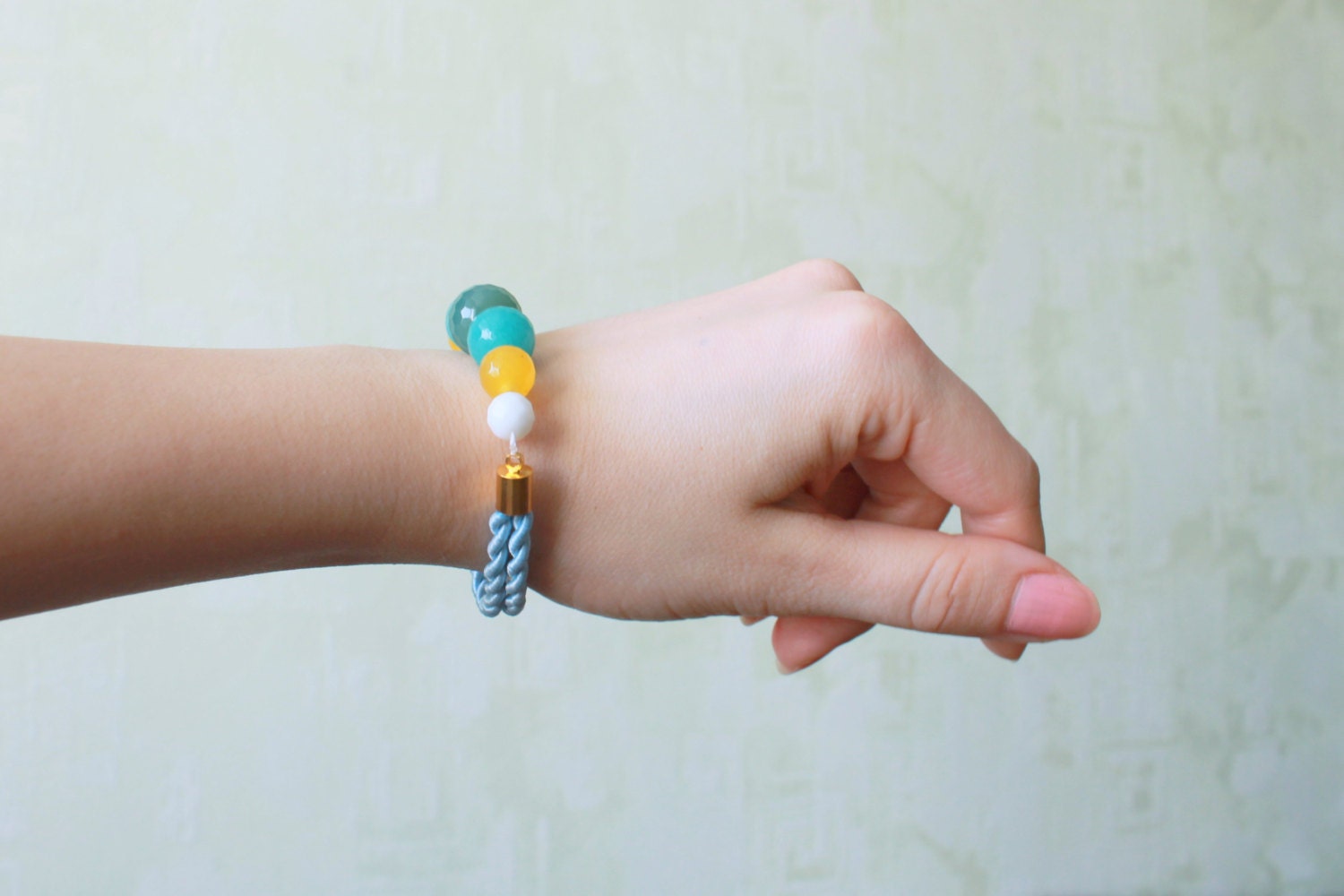 Stylish teal bracelet - Fashion beaded bracelet - Rope bracelet - Gemstone bracelet - Everyday jewelry