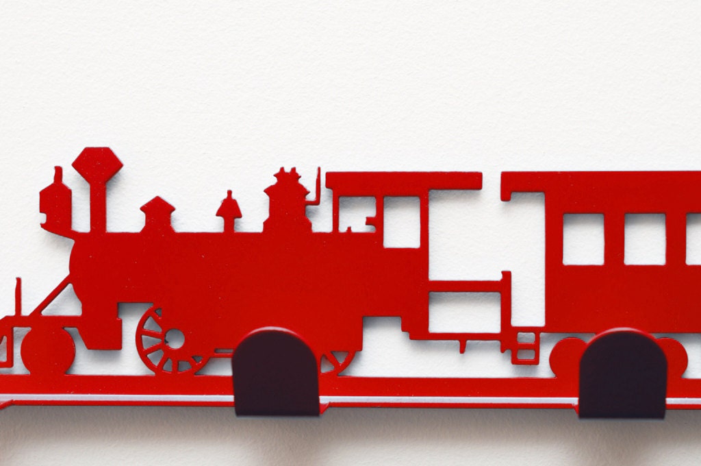 six hook hanger -old train - red