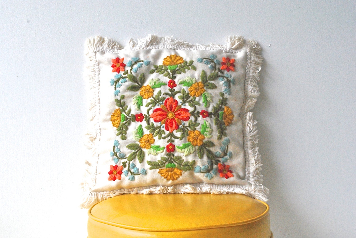 Vintage Floral Embroidered Pillow