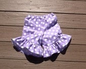 Girls ruffle knee shorts, capris, or pants. lavender white or any color polka dot. Custom boutique children's clothing by EverythingSorella.