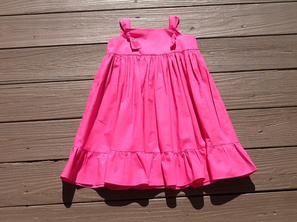 Girls Little Pink Dress with ruffle detail. Hot pink or any color solid cotton fabric.  Custom children's clothing. By EverythingSorella