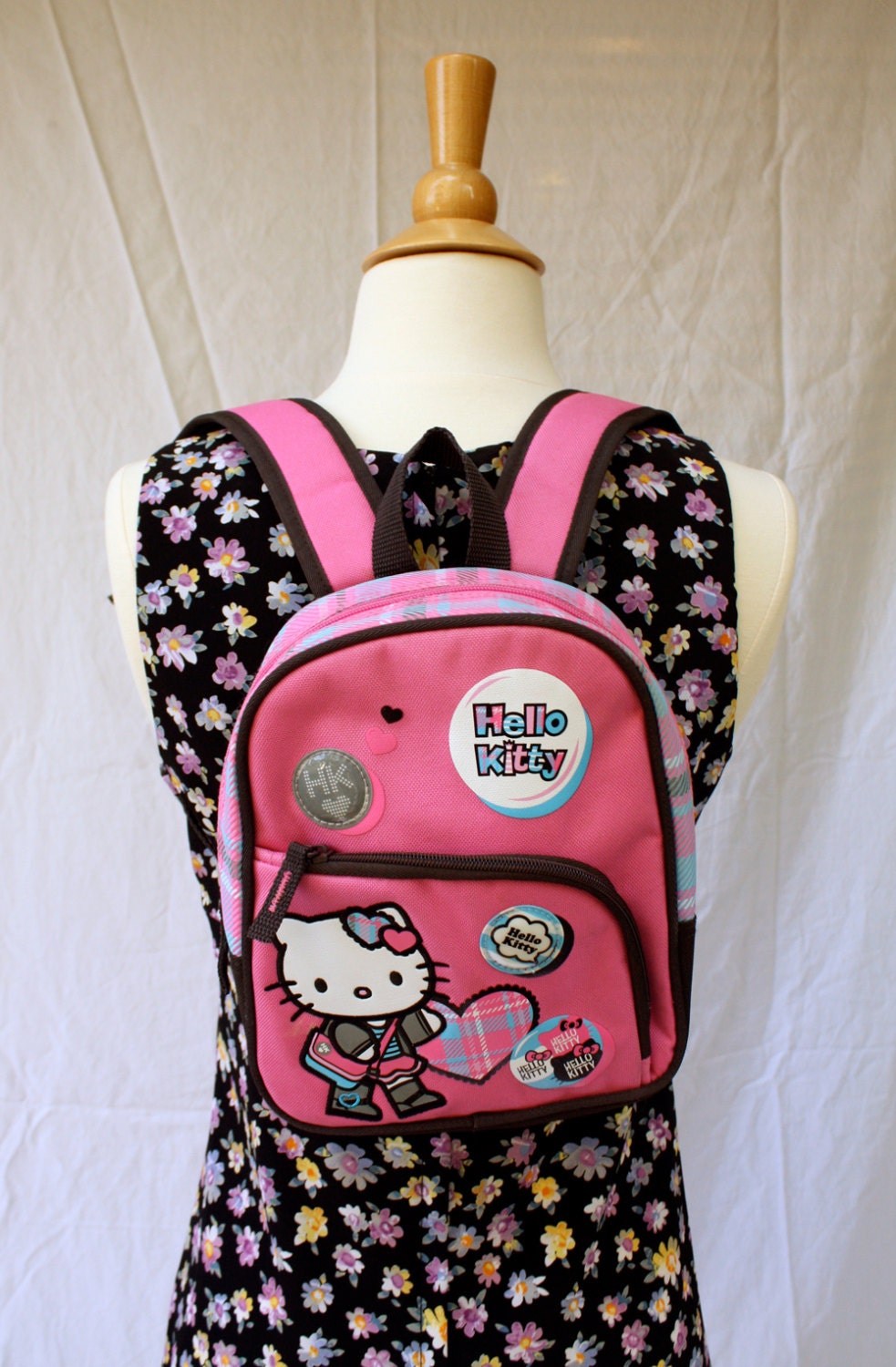 90s Raver Hot Pink Plaid Hello Kitty Mini Backpack