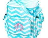 Cooler tote insulated summer bag in chevron zebra and stripe with embroidery monogram