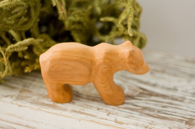 Bear Cub - waldorf wooden animal toy  - woodland, nature table, wooden teether, handmade gift