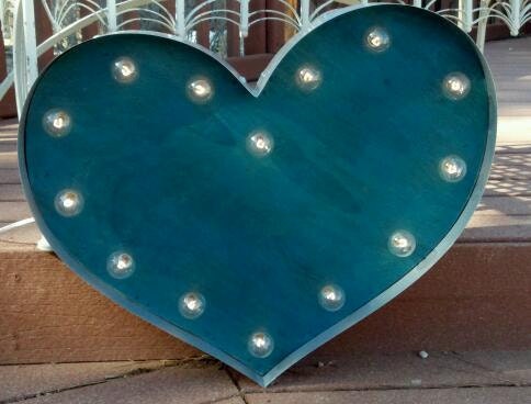 24" Heart Fat, Funky Vintage Marquee Hollywood Lighted Wood & Metal
