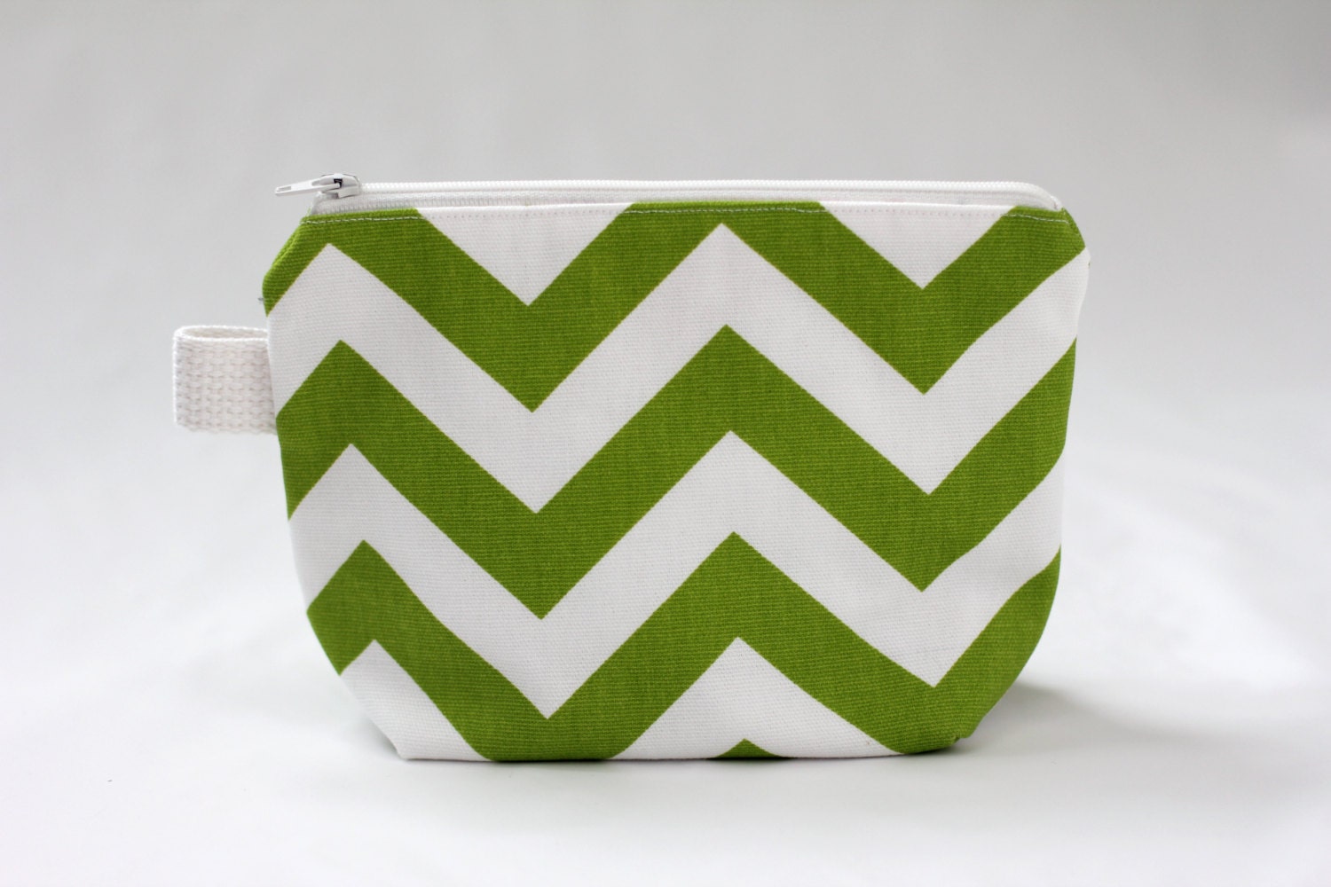 Zipper Pouch - Green and White Chevron